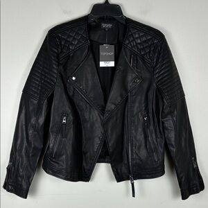 Topshop Black Biker Jacket Sz 10 Vegan Leather Grunge